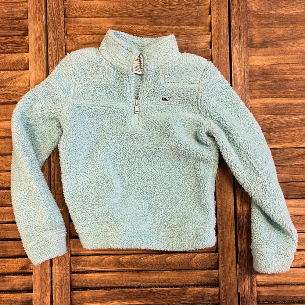 Vineyard Vines Aqua Turquoise Teal Kids Sherpa Pullover Unisex Size XS 5-6